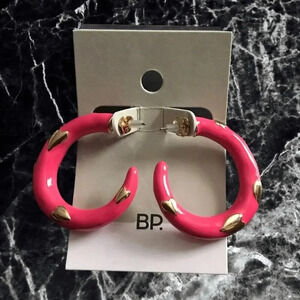 BP Nordstrom Gold Heart Pink Hoops Earrings Stud